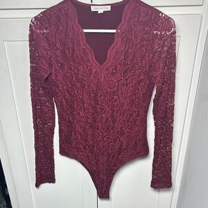 Socialite Red Lace Long Sleeve Bodysuit